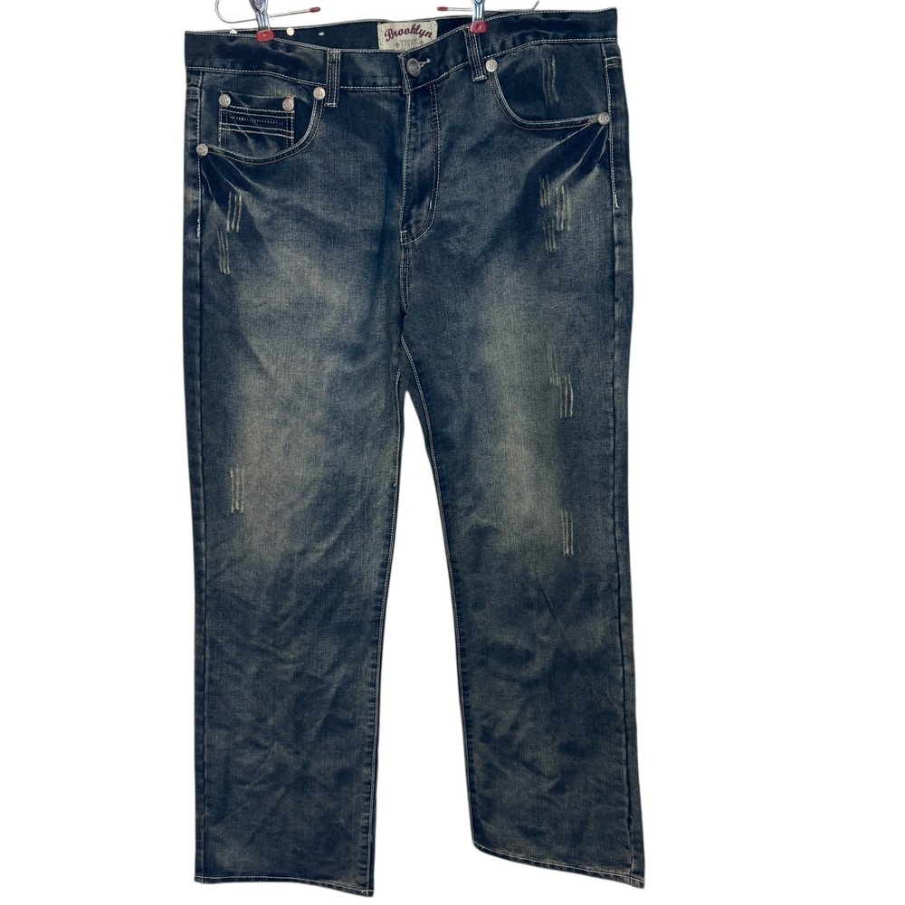 Brooklyn Xpress Men's Jeans Vintage Y2K Skater Hip Hop Streetwear Baggy‎ Blue 42
